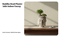 Buddha Head Planter Realistic Stone Finish Buddha Face Flower Pot Tranquil Head Planter Peaceful Detail Tranquil Garden Pot