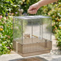 Folding Bird Cage with Top Handle, Portable Bird Cage in Stainless Steel Metal, Small Bird Cage for Outdoor Travel