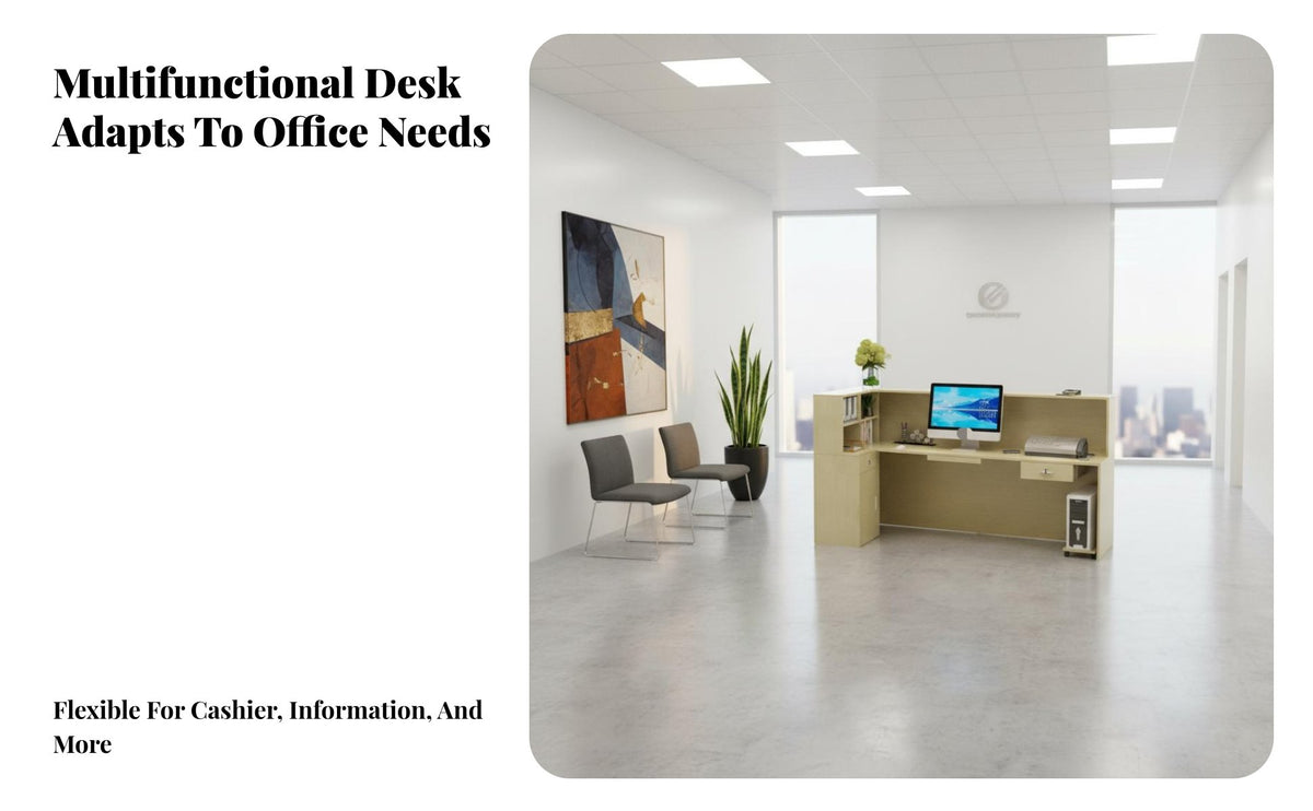 Sturdy Construction Modern Corner Welcome Desk Versatile Office Front Desk Table Easy Assembly Reception Counter with Storage Lockable Drawers for Money Iers, Receptionists, Salon Owners, Hotel, Lobby, Retail Shop, Medical Office