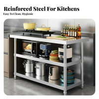 Stainless Steel Workbench Heavy-Duty Stainless Steel Prep Table High Load Capacity Commercial Food Prep Table for Caterers, Chefs, Bakery, Bar, Garage