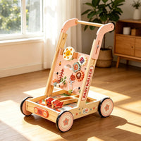 Wooden Infant Pusher with Activity Board Multi-Functional Infant Pusher with Activity Center Learning for Young Children, Infants, Nursery