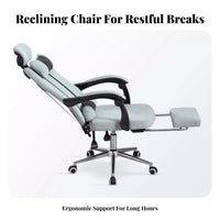 Height Adjustable High-Back Recliner with Footrest Reclining Function Ergonomic Recliner with Footrest Effortless Rolling Wheels Desk Chair 160-Degree Recline for Telecommuting Workers, Students, Gamers, Restping, Relaxing, Studying, Study Room