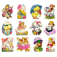 Easter Wooden Hanging Decoration, Vintage Girl, Bunny, Chick, Oval, Home Decor