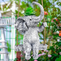Resin Elephant Planter Gray and White Swing Seat Planter Easy to Hang Outdoor Decoration