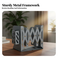 Foldable Expandable Bookend Space-Saving Desktop Organizer Adjustable Book Holder Multi-Compartment for Students, educators, Readers, book rack, Desk, School, Study Room