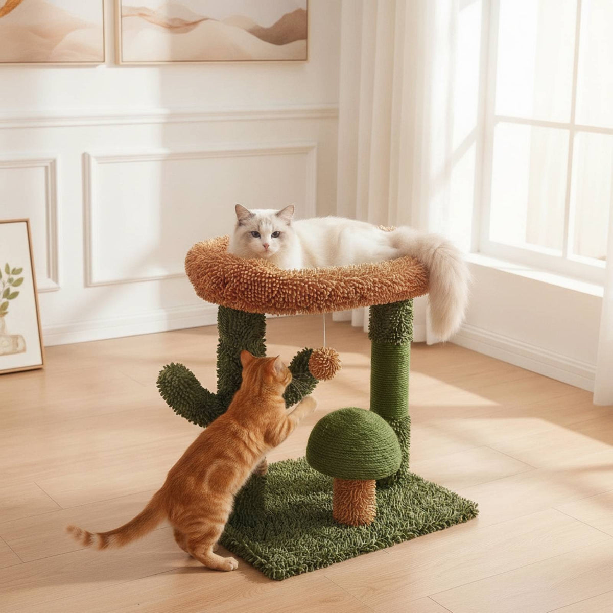 Cat Activity Center Green Cat Scratching Surface with Bed Space-Saving Pet Accessory for Living Room