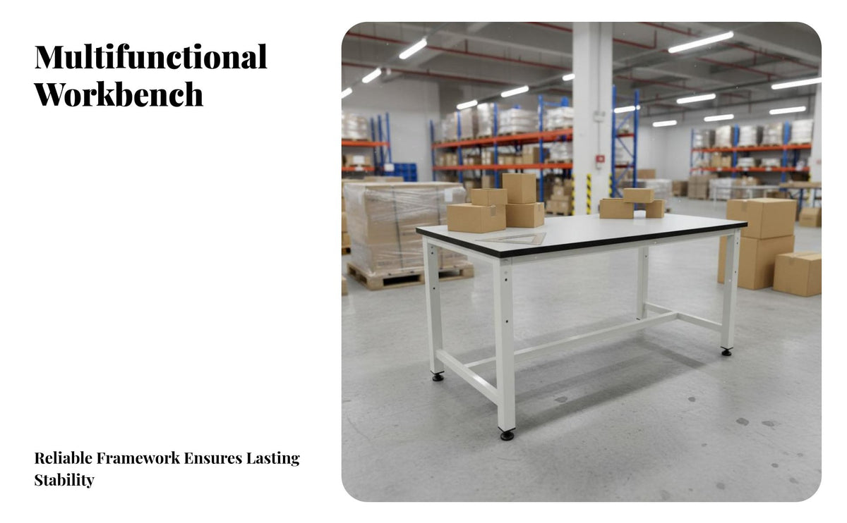 Packaging Workbench Anti Tabletop Packing Table Unified Roll Holders Industrial Packing Table with Shelves for Packers, Technicians