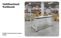Packaging Workbench Anti Tabletop Packing Table Unified Roll Holders Industrial Packing Table with Shelves for Packers, Technicians