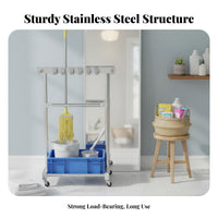 Easy Mobility Mobile Mop and Broom Holder Rust-Resistant Mop and Broom Organizer Space-Saving Design Freestanding Cleaning Tool Rack Long-Lasting Construction for Janitors, Balcony, Garage, Commercial, Hospital