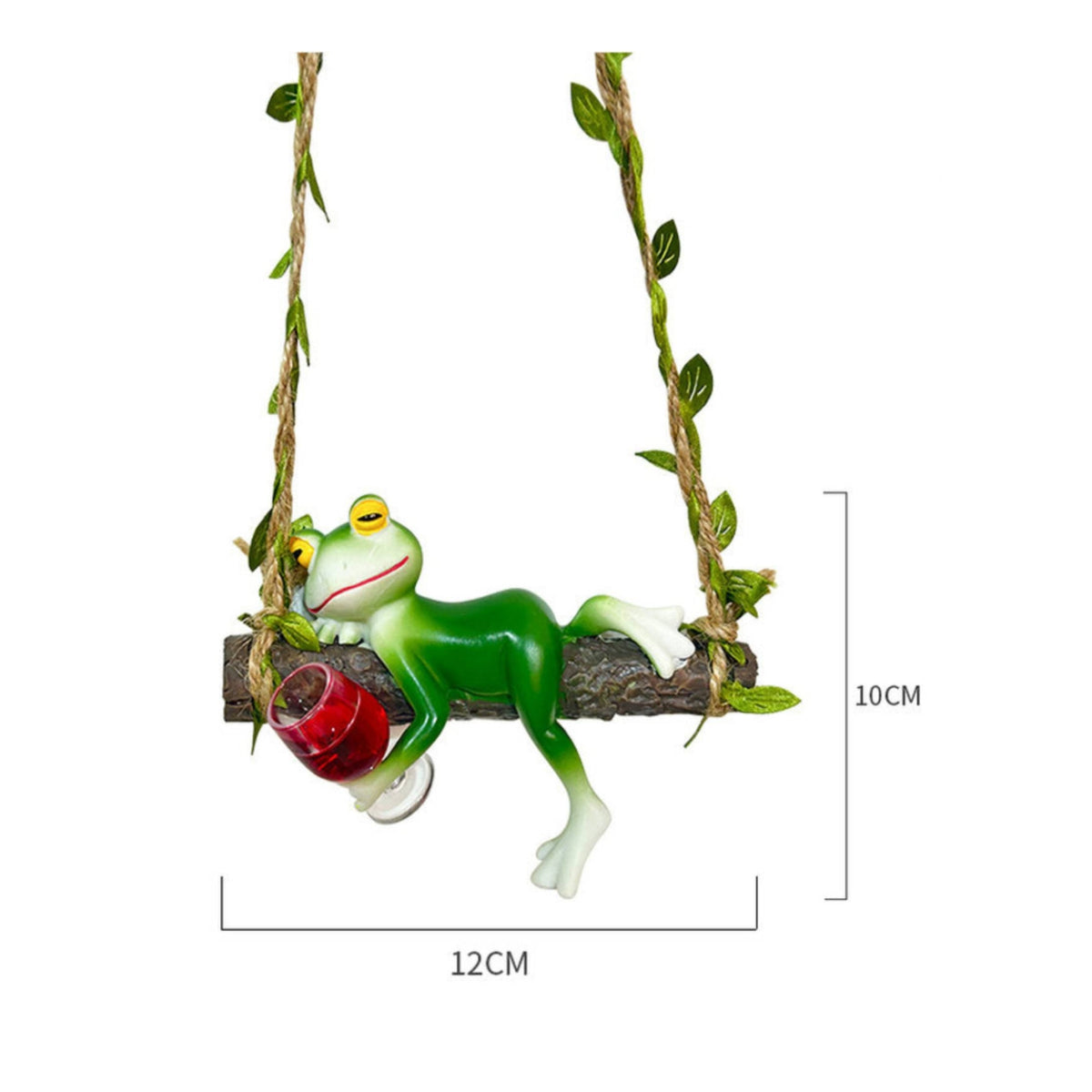 Resin Frog on Swing Cute Swing Frog Statue Whimsical Glossy for Gardeners, Garden, Patio, Balcony, Planter