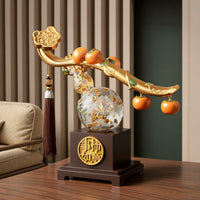 Gourd Ornament with Tassel Chinese Style Gourd Sculpture with Pedestal Translucent Tabletop Decor for Living Room
