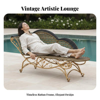 Vintage Design Wicker Chaise Lounge Hand-Woven Design Patio Daybed Weather-Resistant Outdoor Furniture Sturdy Frame for Hotel Owners, Sunbathers, Homeowners, Poolside, Balcony, Sunroom, Backyard