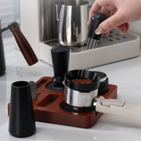 7 Pieces Wooden Espresso Tamping Station Solid Tamping Base with Slots Square Coffee Tool Storage Block Anti-Slip for Home Kitchen