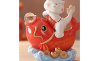 Good Fortune Symbol Chinese New Year Wealth Ornament Smiling Face Design Fortunate Koi Aquatic Creature Prosperity Statue Crystal Ball