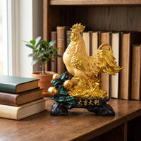 Cockerel Sculpture with Base Ornate Cockerel Figurine Gold-Toned for Homeowners