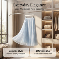 Skirt for Girls and Women with High Waist Design, Elegant Pleated Midi for in Breathable Mesh Material for Summer Wear