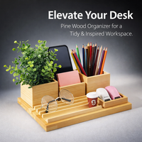 Desk Organizer with Adjustable Pen Rack and Phone Stand, Wooden Desktop Storage with Pencil Cup, Teacher Gift for Students
