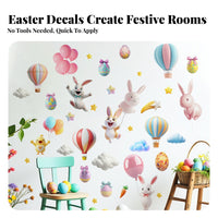 Easter Bunny Wall Sticker Self Adhesion 3D Cartoon Hare Decal Peel and Pink Easter Egg Stickers for Young Children, Playroom, Kindergarten, Classroom
