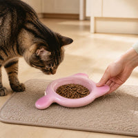 Ceramic Cat Food Bowl with Handle, Anti-Vomiting, Anti-Black Chin, Shallow Dish for Kittens and Small Pets