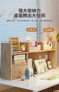 实木桌面置物架书桌上多层儿童书架家用学习桌书柜带抽屉收纳矮柜