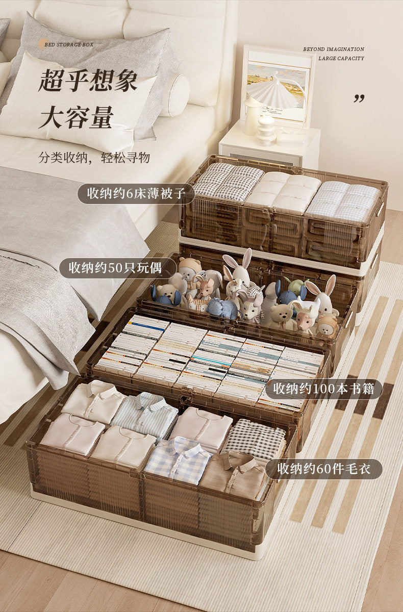 床底收纳箱家用带轮扁平整理箱抽屉式玩具衣物储物箱床底收纳抽屉 100*50*15cm透明白