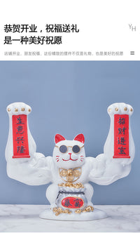 创意麒麟臂大力肌肉招财猫摆件玄关办公室前台收银台店铺装饰品