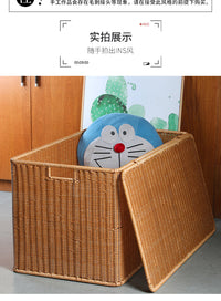 北欧特大号收纳箱塑料藤编防水翻盖储物整理箱被子衣物收纳神器 浅咖色32*22*20/21cm三抽手 特大号