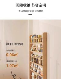 门后书架壁挂实木儿童绘本架一体靠墙多层置物架落地收纳窄柜书柜