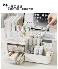 桌面文具收纳盒抽屉式大容量多功能整理盒学生笔筒桌上分格置物架