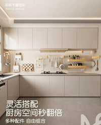 原木风厨房置物架免打孔壁挂式厨具用品刀架锅盖架多功能收纳架子