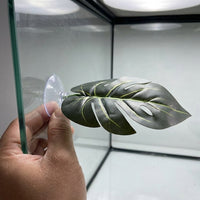 Turtle Basking Perch with Artificial Leaf Decoration, Suction Cup Crested Gecko Tank Resting Area for Betta Aquatic Pet