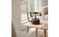 Vintage Corded Desk Phone Wood-Grain Classic Corded Desk Telephone Compact Retro for Office