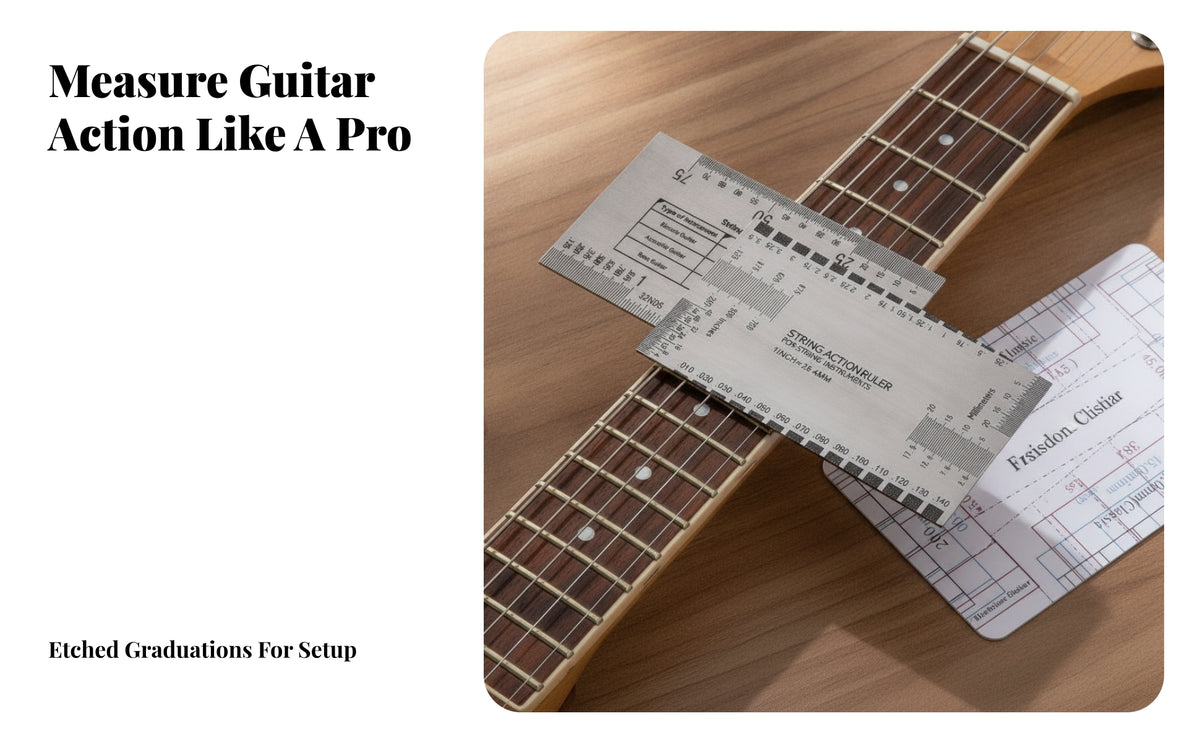 2 Pieces Double-Scale String Action Gauge Stainless Steel Instrument Measuring Ruler Double-Sided String Pitch Ruler High-Contrast for Guitarists