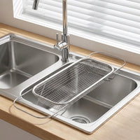Extendable Dish Rack and Kitchen Sink Drainer, Stainless Steel Fruit Drain Basket and Vegetable Colander, Over Sink Space Saving Modern Style