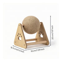 Rotating Cat Scratching Ball Sturdy Scratching Toy with Wooden Frame Long-Lasting Sisal Rope Ball Toy Space-Saving for Apartments