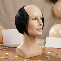 Flesh-Toned Scalp Bald Head Headpiece Natural Hairline Novelty Bald Headpiece Short Straight Hair Costume Accessory Ear Length for Prank Use