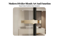 Stainless Steel Glass Partition Light Luxury Design Fluted Glass Room Divider Semi-Transparent Modern Entryway Screen for Renters, Foyer, Cafe