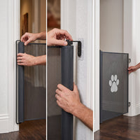 Retractable Pet Safety Gate for Dogs and Cats, No-Drill Installation, Stair Barrier and Room Divider