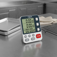 Flashing Light Notification 3 Channel Kitchen Timer Adjustable Volume Multi-Event Digital Timer Memory Function for Home Cooks, Laboratory
