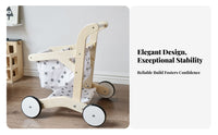 Motor Skills Wooden Shopping Cart Children's Plaything Plaything Wooden Shopping Cart Open Lower Shelf for Children, Walking Practice