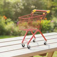 Child-Friendly Toy Shopping Cart with Metal Basket Rolling Pretend Play Grocery Cart Secure Miniature for Toddlers