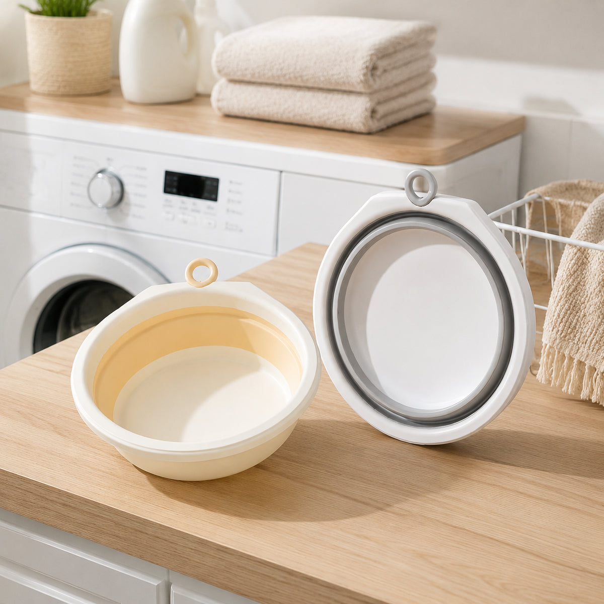 Foldable Sink, Gray Laundry Tub with Integrated Handle, Foldable Washing Bowl for Camping Kitchen & Hand Washing, Space-Saving Foldable Sink
