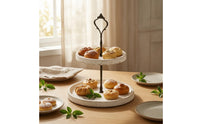 Rustic Two-Tier Dessert Stand Distressed Wooden Dessert Stand with Handle Compact Two-Tier Decorative Tray Sturdy for Hosts