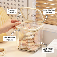 Cosmetic Organizer with Press Open Hinged Lid, Clear Acrylic Makeup Container for Dresser Top and Bedroom Puff Storage Box