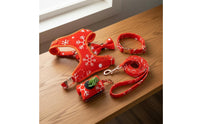 Holiday Themed Velvet Dog Harness Leash Set Adjustable Christmas Dog Harness Easy to Wear Pet Accessory Lightweight for Dogs, Walking, Training