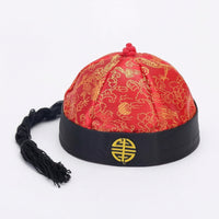 Chinese Costume Cap Traditional Ancient Chinese Cap Brocade Hat with Tassel Satin Imperial for Performers, Stage Performances