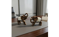 Ceramic couple Elephant Figurine Auspicious Gift Jeweled Elephant Statue Glazed Finish House Decoration for Office, Living Room, Entryway