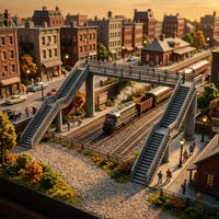 Miniature Model Overpass with Stairways Assembled Pedestrian Overpass for Train Stations