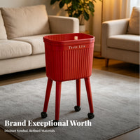 Hard-Shell Elevated Trash Bin Ribbed Panel Freestanding Kitchen Bin Raised Rim Household Item Angled Legs