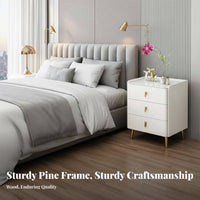 Solid Wood Frame 3-Drawer Nightstand Sintered Stone Surface 3Drawer Cabinet Noiseless Soft-Close Rails Bedside Table Scratch Resistant for Apartment Dwellers, Homeowners, Guest Room, Small Space, Hallway, Office